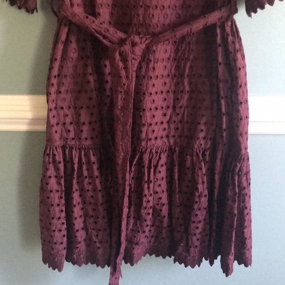 Adolfo Dominguez designer eyelet and lace plum dress Tie waist Feminine flirty 6 - Picture 7 of 14